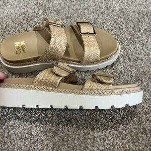 Madden NYC Women's Tan woven Platform Sandals